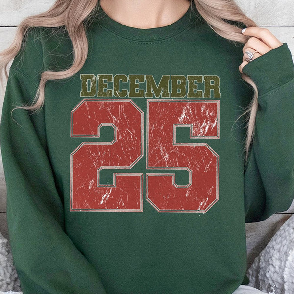 Retro Varsity Number Holiday Crewneck, December 25 Christmas Sweatshirt, Vintage Xmas Sweater, Festive Pullover, Christmas Pr