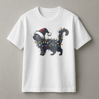 Black Kitten Holiday Fairy Lights Graphic Tee, Christmas Cat Tangled in Lights T-Shirt, Humorous Xmas Kitty T-Shirt, Cat Lover Present