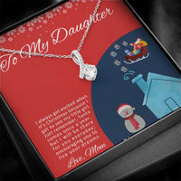 Sparkly Ribbon Pendant Necklace, To My Daughter Christmas Necklace, Cubic Zirconia Holiday Necklace, 14k White Gold Jewelry, Daughter Present