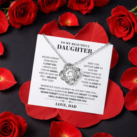 CZ Love Knot Necklace, Daughter Love Knot Necklace from Dad, Message Card Love Knot Necklace, Birthday Present for Daughter, Christmas Pendant