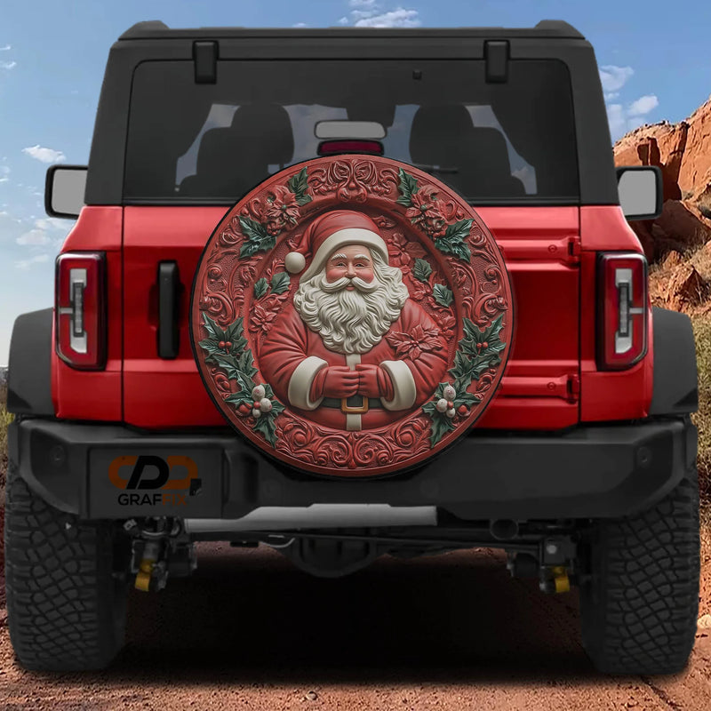 Festive Holiday Christmas Wheel Cover, Santa Claus Spare Tire Cover, Winter Season 3D Relief Tire Cover for Jeep Bronco SUV