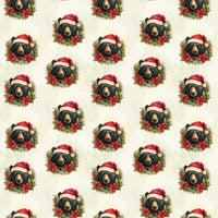 Black Bear Christmas Gift Wrap, Festive Bear Wreath Wrapping Paper, Watercolor Woodland Animal Paper Roll, Rustic Holiday Gift Wrap