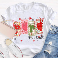 Custom Name Holiday Graphic Tee, Personalized Color Block Christmas T-Shirt, Matching Family Xmas Shirt, Festive Present Top