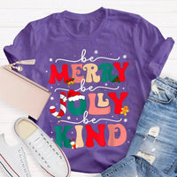 Snowflake Holiday Graphic Shirt, Be Merry Be Jolly Be Kind Christmas T-Shirt, Festive Winter Kindness Tee, Christmas Present Graphic T-Shirt