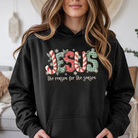 Plaid Candy Cane Jesus Hoodie, Jesus the Reason for the Season Hoodie, Christian Christmas Sweatshirt, Faith Based Jesus Hooded Pullover