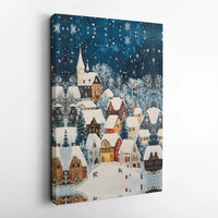 Snowy Winter Night Town Scene Canvas Print, Christmas Village Canvas Wall Art, Festive Holiday Canvas Decor, Comfy Winter Town Canvas Art