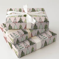 Pink Holiday Gift Wrap, Watercolor Christmas Tree Wrapping Paper, Festive Pine Tree Present Paper, Adorable Winter Holiday Wrapping Paper Roll