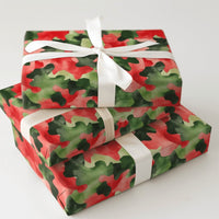 Watercolor Camouflage Gift Wrap, Christmas Camo Wrapping Paper, Red and Green Camo Wrapping Paper, Holiday Present Paper, Xmas Gift Wrap