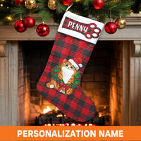 Red Buffalo Plaid Pet Xmas Stocking, Personalized Orange Cat Christmas Stocking, Custom Name Cat Holiday Stocking, Adorable Kitten Lover Present