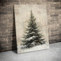 Snow Covered Pine Canvas Print, Rustic Christmas Tree Canvas Wall Art, Winter Holiday Canvas, Farmhouse Christmas Wall Decor, Seasonal Present