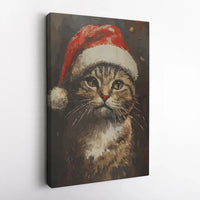 Tabby in Santa Hat Canvas, Painterly Christmas Cat Canvas, Holiday Kitten Wall Art, Festive Pet Lover Canvas Print, Winter Home Decor Present