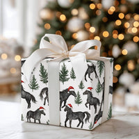 Santa Hat Equestrian Gift Wrap, Black Horse Christmas Wrapping Paper, Watercolor Black Horse Wrapping Paper, Holiday Horse Tree Gift Wrap