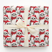 Santa Hat Adorable Owl Gift Wrap, Christmas Owl Wrapping Paper, Watercolor Festive Owl Wrapping Paper, Winter Holiday Present Gift Wrap
