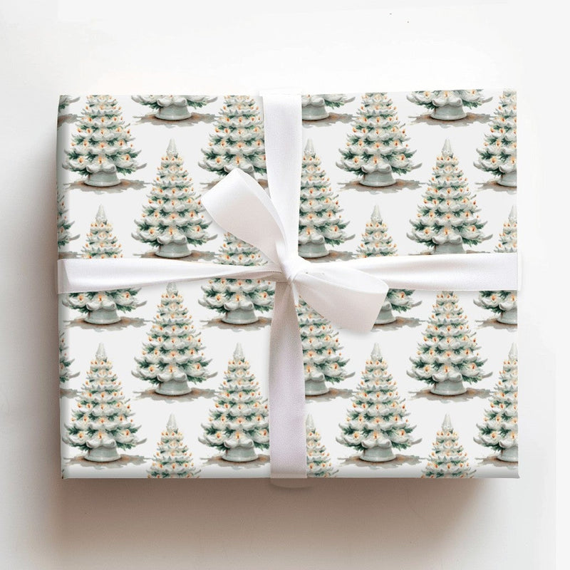 Nostalgic Holiday Gift Wrap, Vintage Ceramic Christmas Tree Wrapping Paper, Retro Xmas Tree Wrapping Paper, Winter Holiday Present Paper