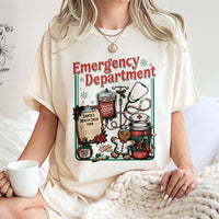 Festive ER Nurse Graphic Tee, Emergency Department Christmas T-Shirt, Hospital Medical Staff Holiday Shirt, Adorable Registered Nurse Xmas Present