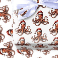 Santa Hat Sea Life Gift Wrap, Coastal Christmas Octopus Wrapping Paper, Nautical Holiday Present Paper, Whimsical Ocean Xmas Wrapping Paper