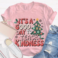 Good Day to Teach Kindness Tee, Kindness Christmas Tree Shirt, Retro Teacher Christmas T-Shirt, Adorable Holiday Educator Graphic Shirt