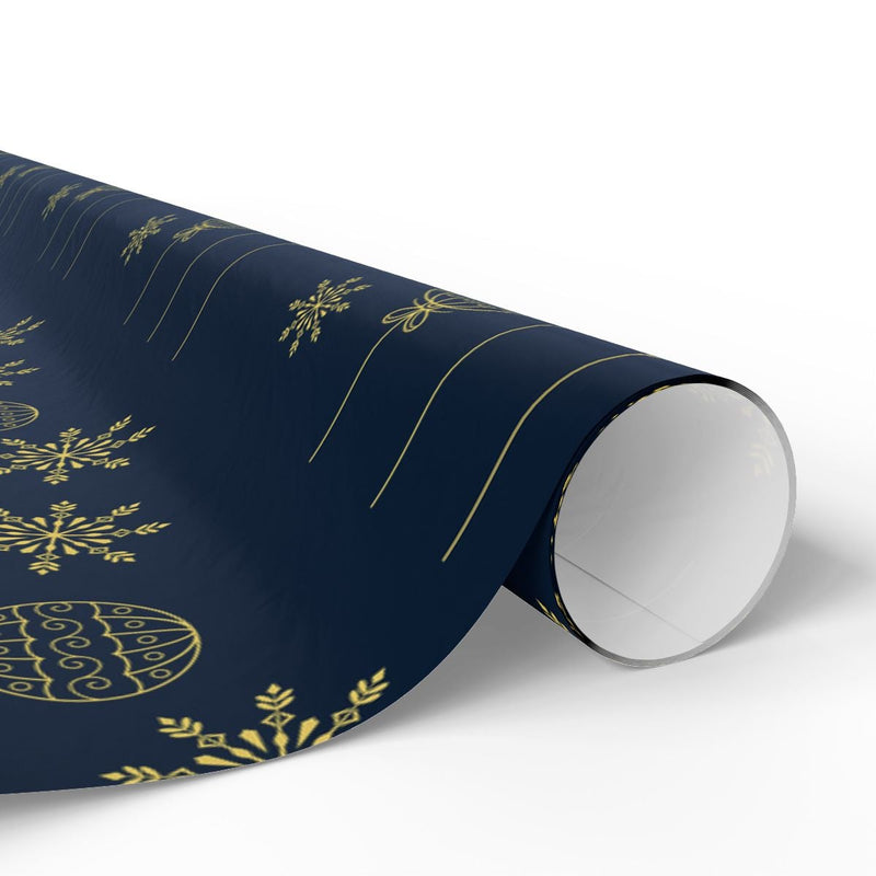 Snowflake Christmas Gift Wrap, Navy Blue Gold Wrapping Paper, Elegant Holiday Wrapping Paper Roll, Xmas Ornament Gift Wrap Paper Roll