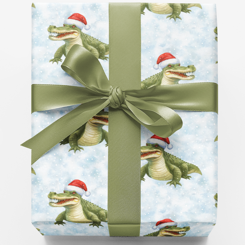 Adorable Alligator Holiday Gift Wrap, Santa Crocodile Christmas Wrapping Paper, Whimsical Animal Paper Roll, Festive Kids Gift Wrapping Paper