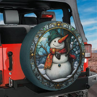 Vintage Winter Holiday Wheel Cover, Stained Glass Snowman Spare Tire Cover, Festive Christmas Tire Cover for Jeep SUV Car