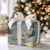 Comfy Holiday Town Gift Wrap, Snowy Winter Village Wrapping Paper, Nostalgic Chimney Smoke Wrapping Paper, Christmas Season Wrapping Paper