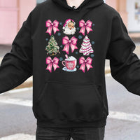 Adorable Coquette Bow Holiday Hoodie, Pink Santa Christmas Hoodie, Aesthetic Retro Santa Claus Hoodie, Festive Winter Sweatshirt, Present for Her