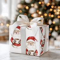 Watercolor Christmas Gift Wrap, Santa Drinking Cocoa Wrapping Paper, Comfy Santa Claus Wrapping Paper Roll, Festive Holiday Present Wrap