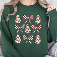 Coquette Aesthetic Bow Holiday Sweater, Christmas Tree Cake Sweatshirt, Adorable Xmas Snack Crewneck, Retro Winter Graphic Pullover