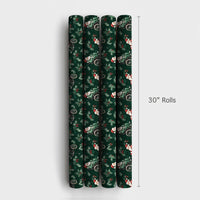 Dark Green Christmas Gift Wrap, Wheelchair Santa Claus Wrapping Paper, Inclusive Holiday Wrapping Paper, Pine Holly Xmas Gift Wrap