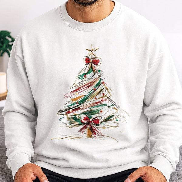 Abstract Tree Bow Sweatshirt, Christmas Tree Sweatshirt, Aesthetic Holiday Graphic Sweater, Adorable Christmas Crewneck, Wint