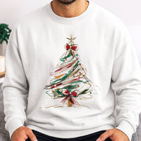Abstract Tree Bow Sweatshirt, Christmas Tree Sweatshirt, Aesthetic Holiday Graphic Sweater, Adorable Christmas Crewneck, Winter Holiday Present