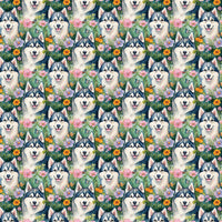 Floral Garden Dog Pattern Wrapping Paper, Husky Dog Gift Wrap Paper, Adorable Birthday Christmas Present Paper Roll for Dog Lovers