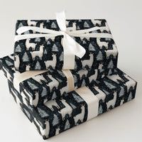 Navy Winter Forest Gift Wrap, Llama Reindeer Wrapping Paper, Snowy Pine Tree Wrapping Paper, Christmas Holiday Paper