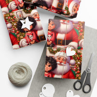 Black Santa Selfie Holiday Gift Wrap, African American Santa Wrapping Paper, Christmas Present Wrapping Paper Roll, Kids Holiday Paper Roll