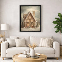 Snowy Holiday Canvas Decor, Gingerbread House Christmas Canvas Wall Art, Winter Wonderland Print, Festive Xmas Present for Family