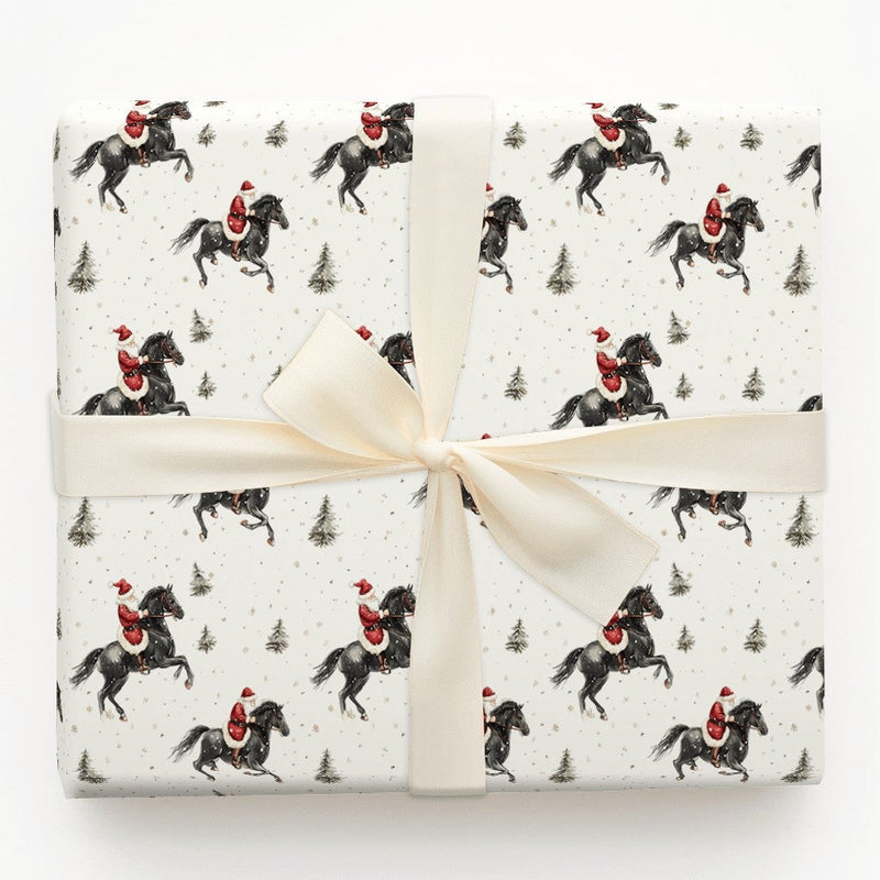 Watercolor Winter Horse Gift Wrap, Equestrian Santa Horse Wrapping Paper, Festive Country Christmas Paper, Holiday Gift Wrapping Paper Roll