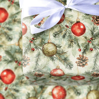 Pinecone and Berry Gift Wrap, Watercolor Ornament Christmas Wrapping Paper, Vintage Holiday Wrapping Paper, Rustic Pine Gift Wrap Roll