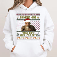 Ugly Christmas Sweater True Crime Hoodie, Sinful Cold Cuts Hoodie, Humorous Mystery Graphic Sweatshirt, Holiday Season Fan Pullover Hoodie