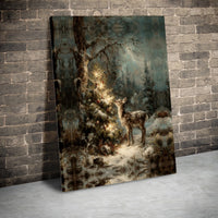 Winter Forest Fawn Canvas Print, Christmas Deer Canvas Wall Art, Lit Tree Deer Wall Decor, Holiday Canvas Art, Nature Lover Christmas Present