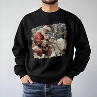 Vintage Christmas Crewneck, Santa and Reindeer Sweatshirt, Artistic Holiday Reindeer Sweater, Retro Xmas Sweatshirt, Winter Holiday Present