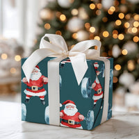 Dark Teal Gym Gift Wrap, Watercolor Weightlifting Santa Wrapping Paper, Bodybuilder Christmas Present Paper, Fitness Xmas Wrapping Paper