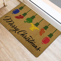 String Lights Holiday Football Doormat, Merry Christmas Football Doormat, Sports Fan Welcome Mat, Non-Slip Gameday Winter Entryway Rug