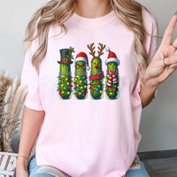 Humorous Holiday Pickle Character Shirt, Christmas Pickle T-Shirt, Adorable Xmas Lights Pickle Graphic Tee, Retro Foodie Christmas Lover T-Shirt