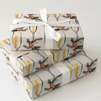 Holly and Pine Holiday Gift Wrap, Champagne Flute Wrapping Paper, New Years Eve Party Wrapping Paper, Christmas Celebration Gift Wrap