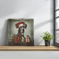 Vintage Holiday Dog Portrait Art, Great Dane Christmas Canvas, Festive Winter Dog Canvas Print, Great Dane Owner Holiday Present