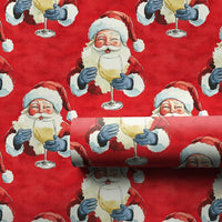 Humorous Red Christmas Gift Wrap, Santa Drinking White Wine Wrapping Paper, Jolly Santa Wine Lover Wrapping Paper, Holiday Party Gift Wrap Roll