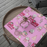 Adorable Cartoon Gnome Gift Wrapping Paper, Pink Flying Gnome Wrapping Paper, Pastel Holiday Gift Wrap, Whimsical Christmas Gift Wrapping Paper