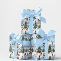 Snowy Village Christmas Gift Wrap, Winter Farmhouse Cows Wrapping Paper, Holiday Farm Animals Wrapping Paper, Festive Present Wrap Roll