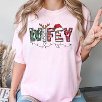 Festive Reindeer Antlers Holiday T-Shirt, Wifey Christmas T-Shirt, Adorable Matching Xmas Graphic Tee, Christmas Present for Wife T-Shirt