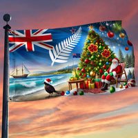 Summer Beach Santa Kiwi House Flag, New Zealand Christmas House Flag, Southern Hemisphere Xmas Flag, Kiwi Holiday Outdoor Garden Decor